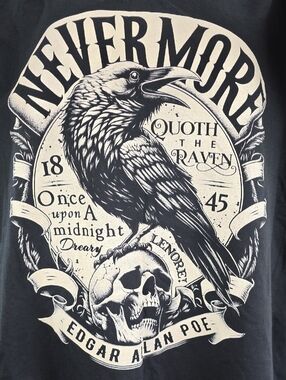 Edgar Allan Poe "Nevermore, Quoth The Raven" Tee Shirt,  Plus Size 3X